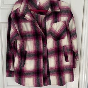 Zenana Outfitters Pink and Black Plaid Utility Jacket